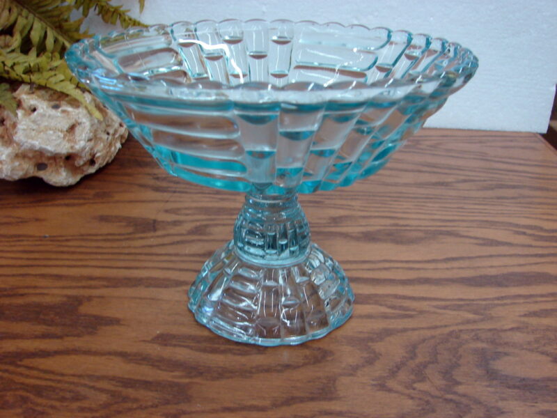 Vintage Jeanette Glass Louisa Aqua Ice Blue Pedestal Footed Compote Fruit Bowl, Moose-R-Us.Com Log Cabin Decor