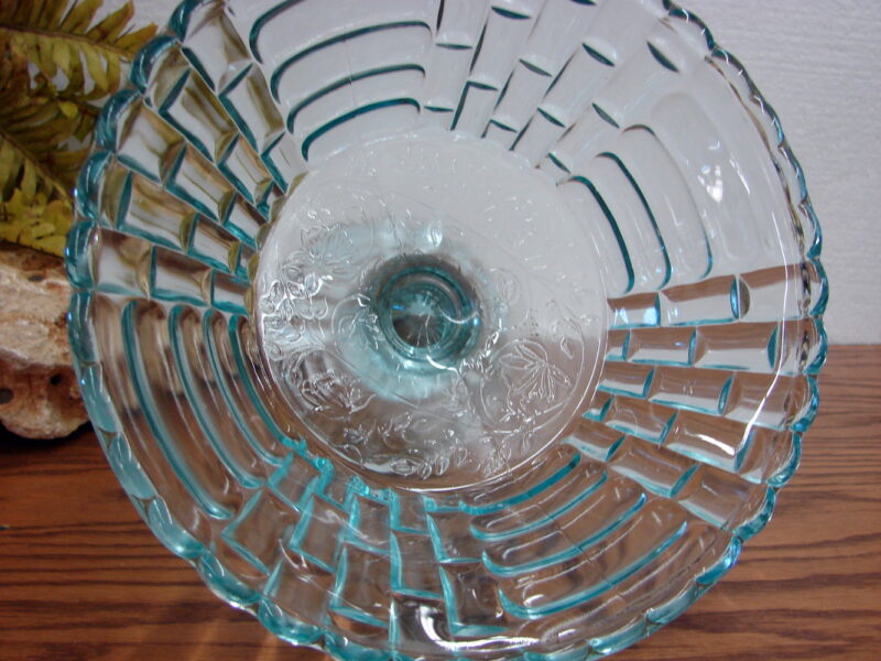 Vintage Jeanette Glass Louisa Aqua Ice Blue Pedestal Footed Compote Fruit Bowl, Moose-R-Us.Com Log Cabin Decor