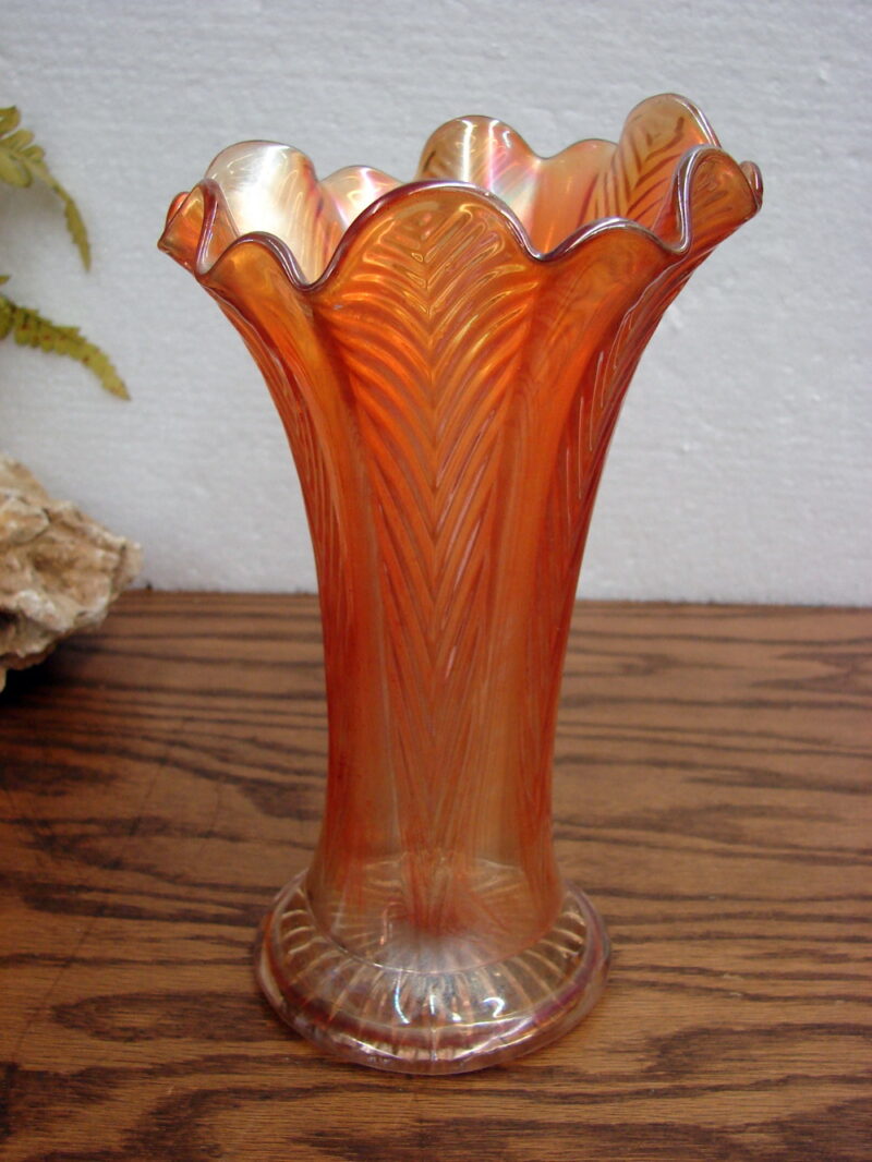 Vintage Carnival Glass Marigold Feather Swung Northwoods Vase 8 1/2&#8243;, Moose-R-Us.Com Log Cabin Decor