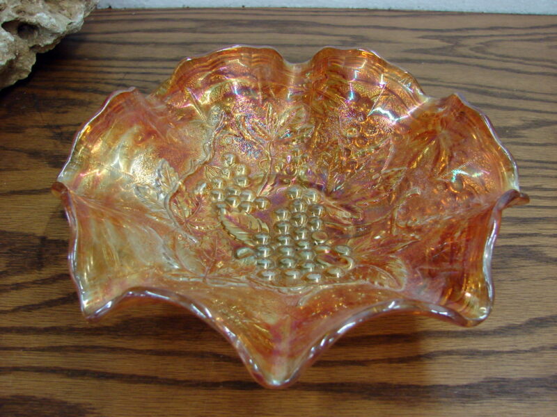 Vintage Carnival Glass Imperial Marigold Grape Cluster Ruffled Edge Centerpiece Bowl, Moose-R-Us.Com Log Cabin Decor