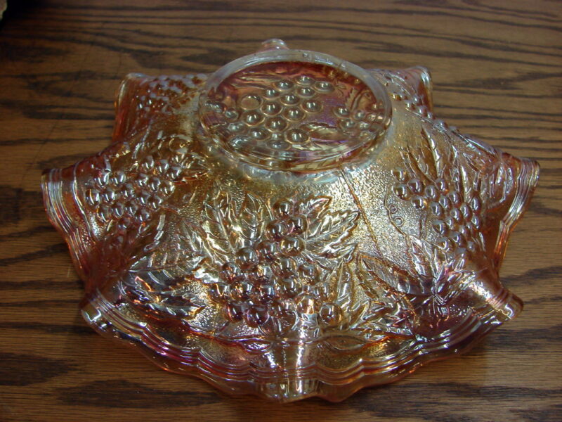 Vintage Carnival Glass Imperial Marigold Grape Cluster Ruffled Edge Centerpiece Bowl, Moose-R-Us.Com Log Cabin Decor