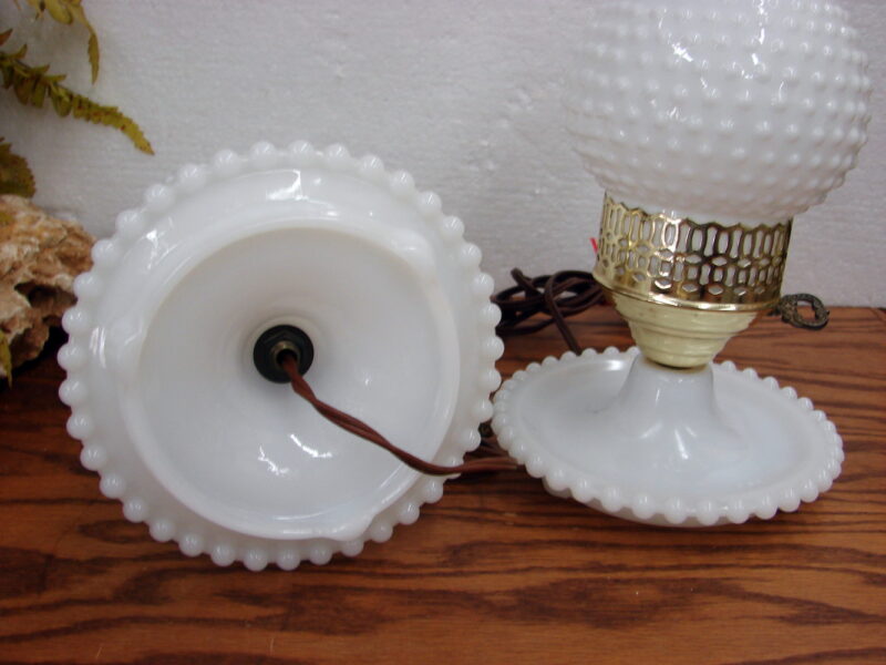 Set/2 Vintage Boudoir Milk Glass Hobnail Lamps w/ Shades Tested, Moose-R-Us.Com Log Cabin Decor