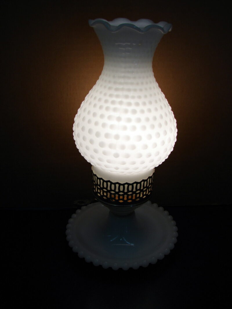 Set/2 Vintage Boudoir Milk Glass Hobnail Lamps w/ Shades Tested, Moose-R-Us.Com Log Cabin Decor