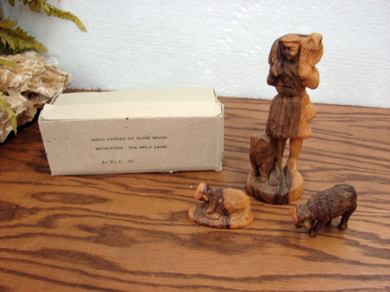 Hand Carved Olive Wood Nativity Shepherd 3 Piece Made in Holy Land, Moose-R-Us.Com Log Cabin Decor