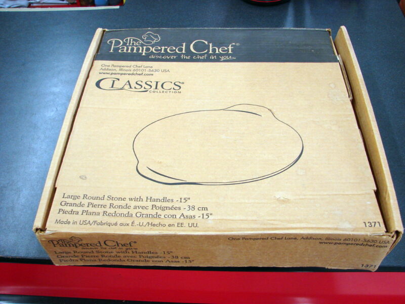 Original Pampered Chef New 15&#8243; Large Round Stoneware w/Handles Pizza Stone #1371, Moose-R-Us.Com Log Cabin Decor