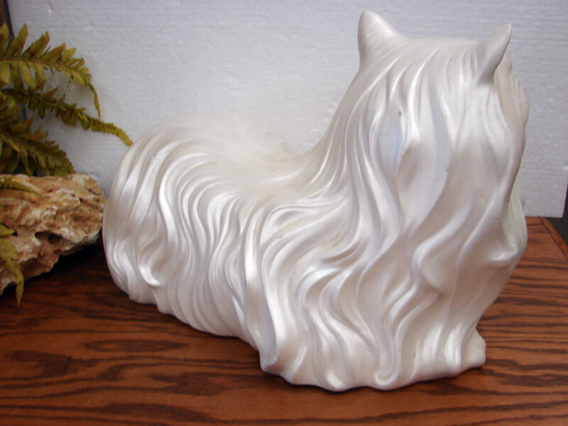 Vintage Life Size Ceramic Persian White Cat Green Eyes, Moose-R-Us.Com Log Cabin Decor