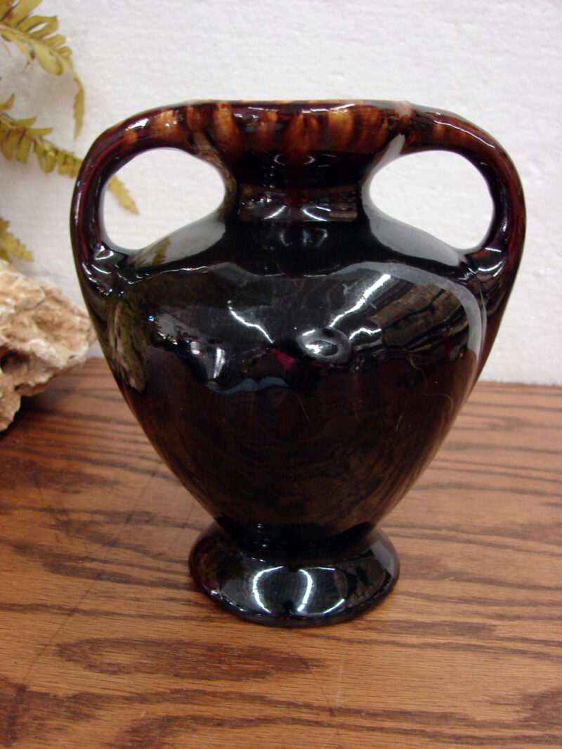 Antique Rockingham Bennington Double Handle High Glass Glaze Vase, Moose-R-Us.Com Log Cabin Decor