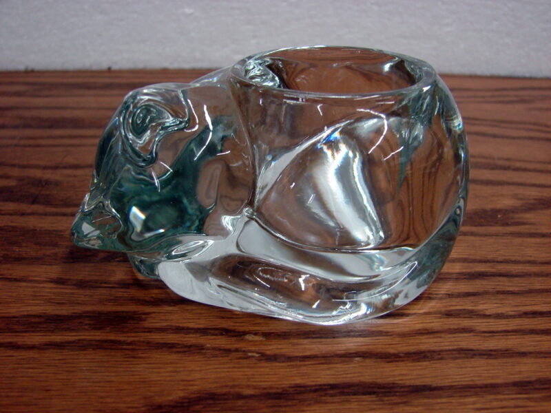 Vintage Crystal Heavy Glass Curled Cat Votive Tealight Candle Holder, Moose-R-Us.Com Log Cabin Decor