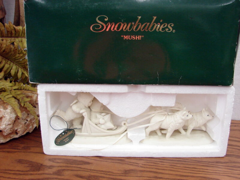 Dept. 56 Snowbabies Mush Figurine Husky Sled Dogs Two Part, Moose-R-Us.Com Log Cabin Decor