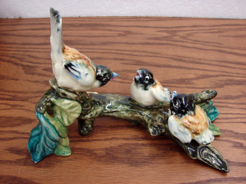 Vintage Early Stangl Majolica 3 Chickadee Birds on Branch Figurine, Moose-R-Us.Com Log Cabin Decor