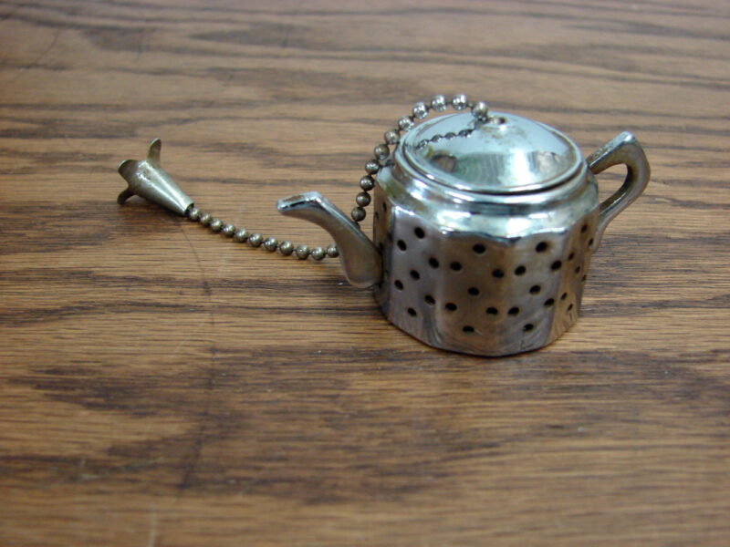 Vintage Metal Miniature Teapot Tea Infuser Strainer on Chain, Moose-R-Us.Com Log Cabin Decor