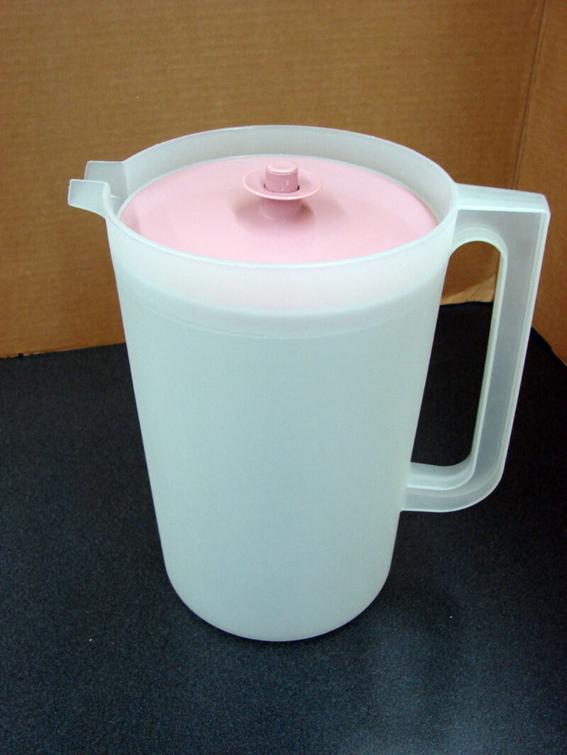 Vintage Tupperware #1416 Clear w/ Pink Push Button 1 Gallon Pitcher, Moose-R-Us.Com Log Cabin Decor