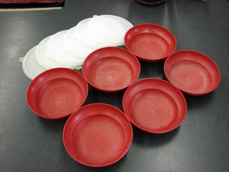 Vintage Tupperware Set/6 Cereal Salad Bowls w/ Lids #155 Red, Moose-R-Us.Com Log Cabin Decor