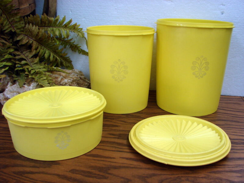 Vintage Tupperware Set/3 Canister Set Sunny Yellow #1204 #805 #1339, Moose-R-Us.Com Log Cabin Decor