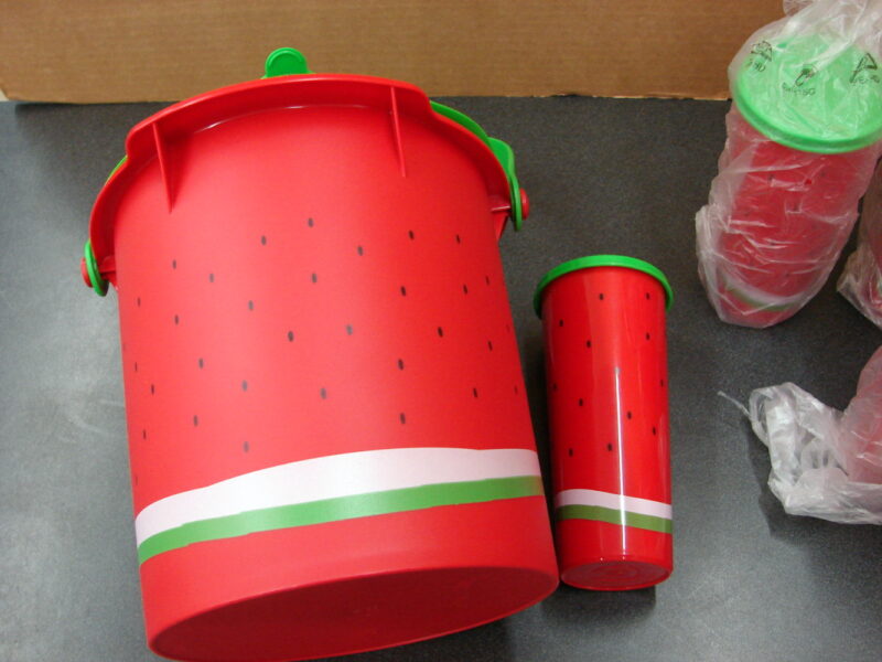 NOS Tupperware Watermelon #4653 Bucket and Lidded Glass #5107 Set, Moose-R-Us.Com Log Cabin Decor