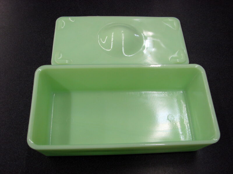 Vintage Green Jadeite Jeanette Glass Refrigerator Dish w/ Lid, Moose-R-Us.Com Log Cabin Decor