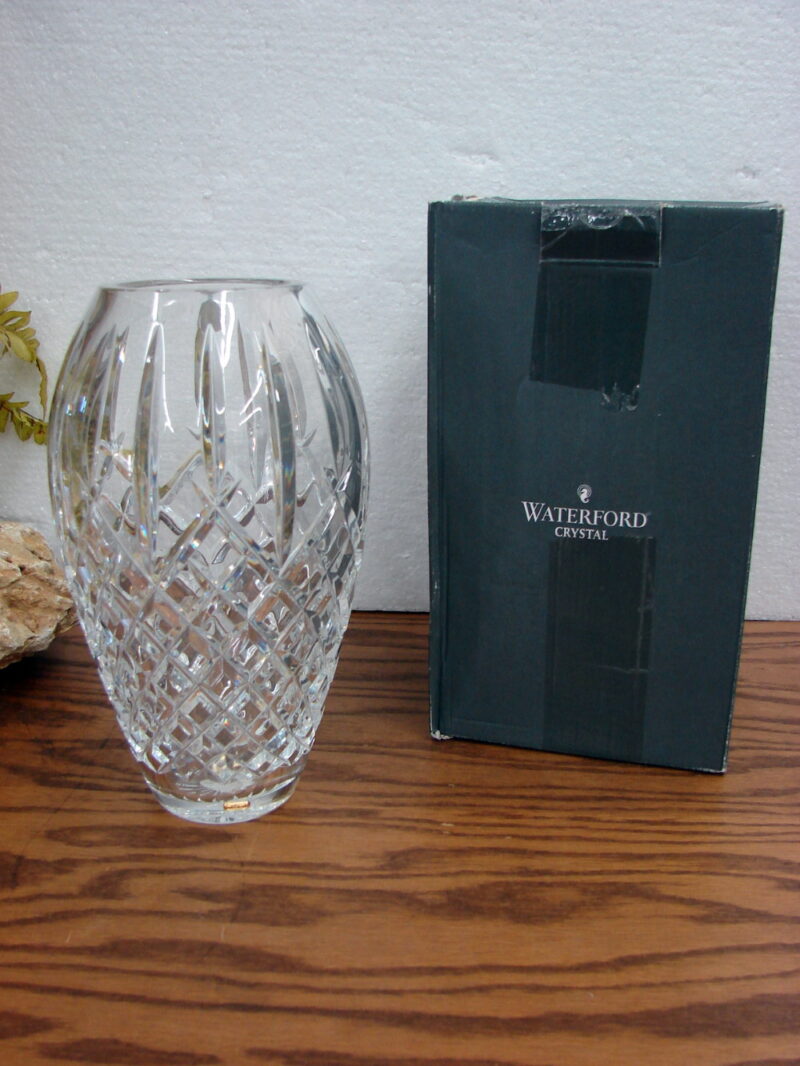 Vintage Waterford Araglin Crystal 9” Vase Original Tag Stickers Box, Moose-R-Us.Com Log Cabin Decor