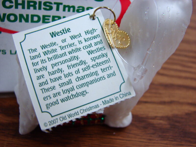 Vintage Bronner&#8217;s Blown Glass Christmas Ornament Westie Dog, Moose-R-Us.Com Log Cabin Decor