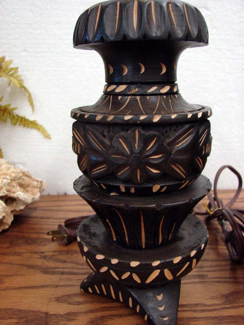 Set/2 Vintage Boudoir Wood Carved Etched Lamps Office Desk Student, Moose-R-Us.Com Log Cabin Decor