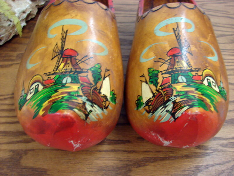 Vintage 1960&#8217;s Hand Painted Scene Windmill Wood Clogs Dutch Wooden Shoes, Moose-R-Us.Com Log Cabin Decor