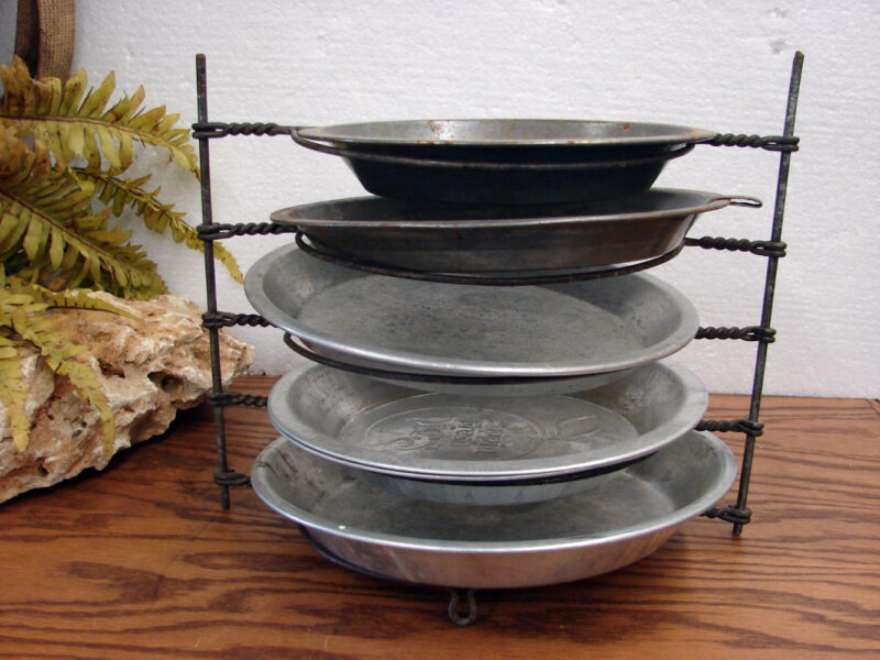 Antique Primitive Twisted Wire Pie Cooling Rack Farmhouse w/ Vintage Pie Tins, Moose-R-Us.Com Log Cabin Decor