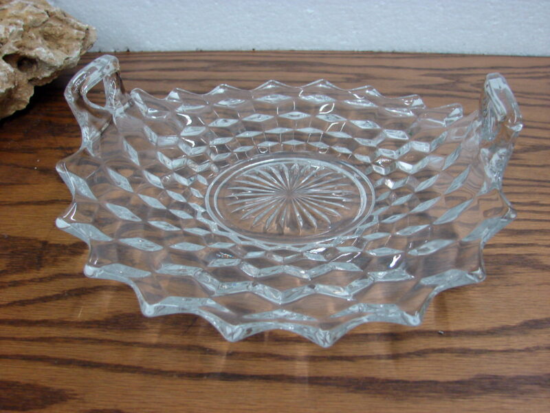 Vintage Crystal Fostoria American Cube Cubist Muffin Tidbit Rolled Edge Tray, Moose-R-Us.Com Log Cabin Decor