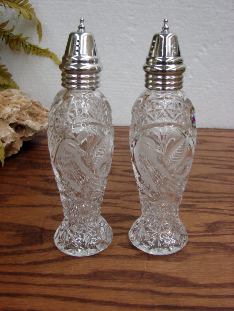 Hofbauer Byrdes W. Germany Crystal Clear Glass Salt Pepper Shakers, Moose-R-Us.Com Log Cabin Decor