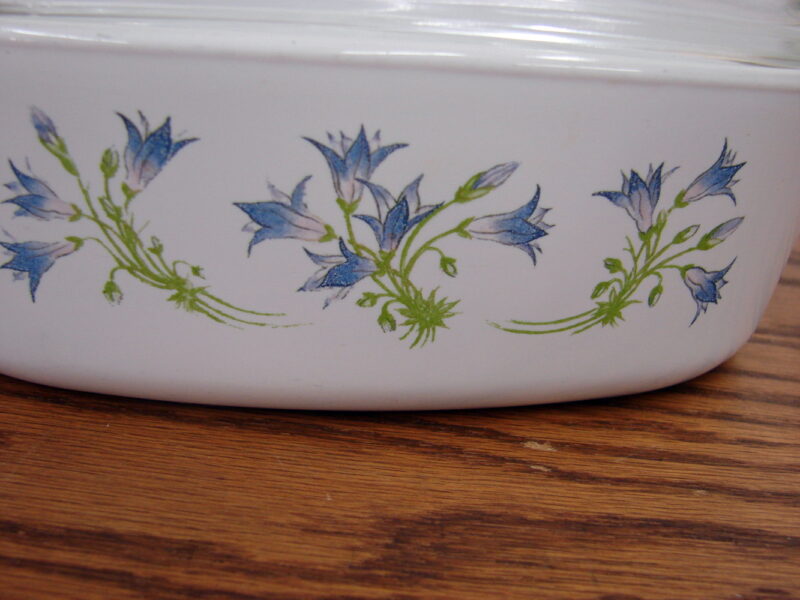 Corning Ware Blue Dusk Bell Flower Casserole 2 Quart w/ Lid, Moose-R-Us.Com Log Cabin Decor