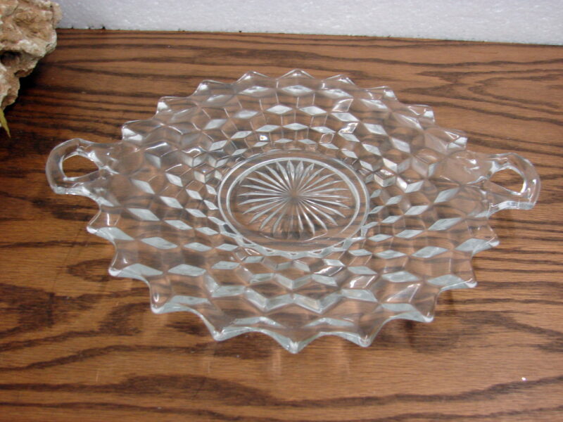 Vintage Cubist Fostoria American Clear Round Tidbit Tray w/ Handles, Moose-R-Us.Com Log Cabin Decor