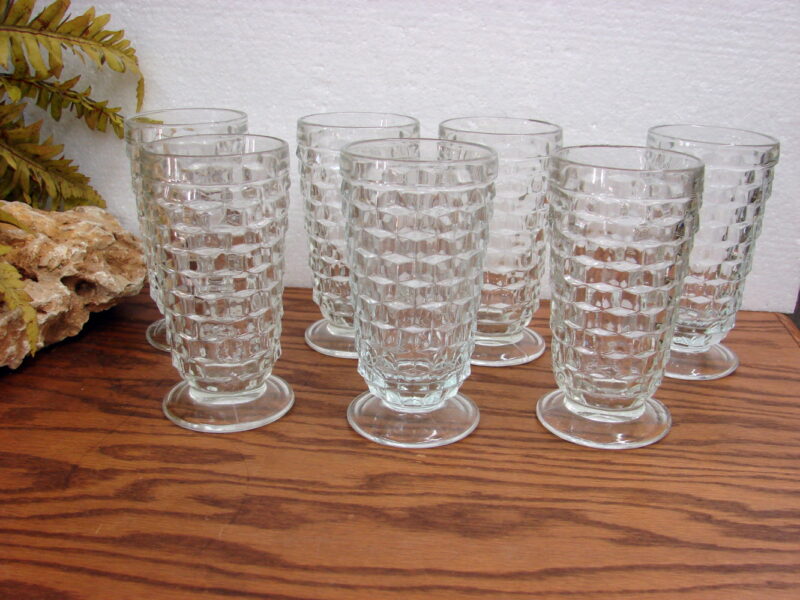 Vintage Crystal Fostoria American Cube Cubist 6&#8243; Ice Tea Glasses Set/7, Moose-R-Us.Com Log Cabin Decor