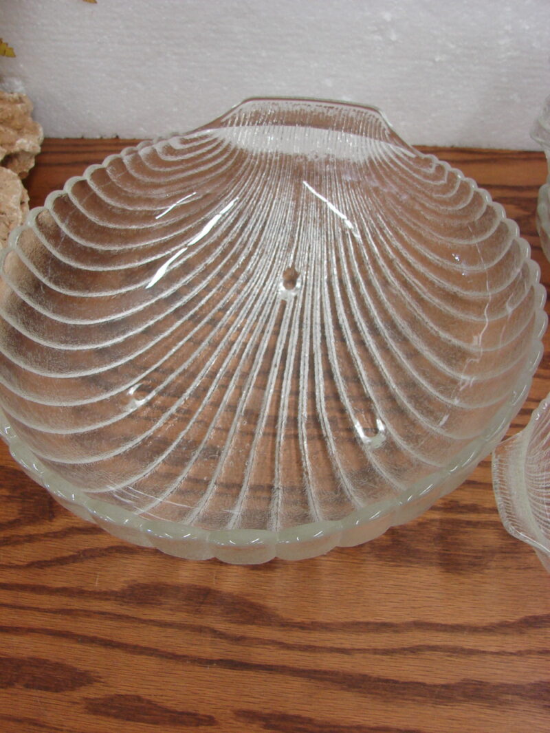 Vintage Anchor Hocking Frosted Clam Shell Serving Set 7 Piece, Moose-R-Us.Com Log Cabin Decor