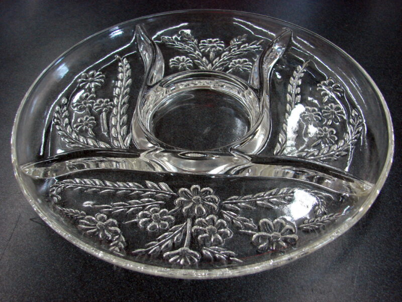 Vintage Heavy Crystal Pressed Glass Botanical Wheat 5 Section Divided Round Tray, Moose-R-Us.Com Log Cabin Decor