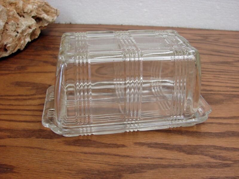 Vintage Hazel Atlas Criss Cross Style One Pound Butter Dish Complete, Moose-R-Us.Com Log Cabin Decor