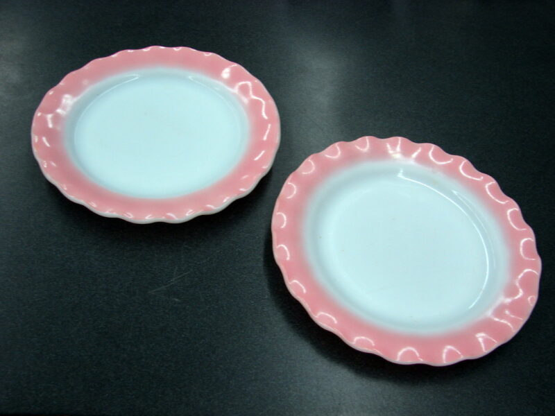 Vintage Hazel Atlas Crinoline 9&#8243; Pink Ruffle Plate Set/2 Milk Glass, Moose-R-Us.Com Log Cabin Decor