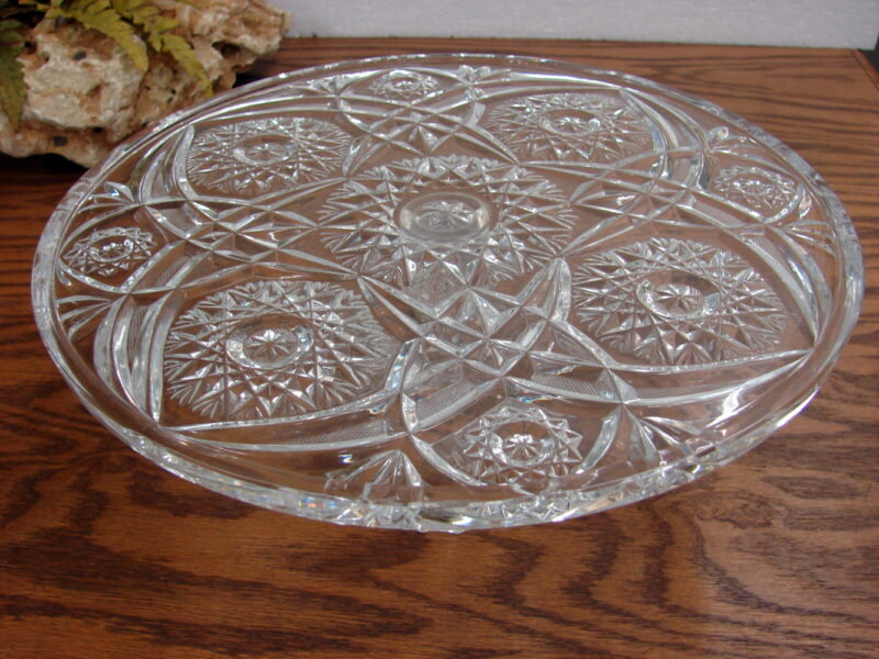 Vintage Heavy Crystal Pressed Glass Horseshoe Star Burst Pedestal Cake Stand, Moose-R-Us.Com Log Cabin Decor