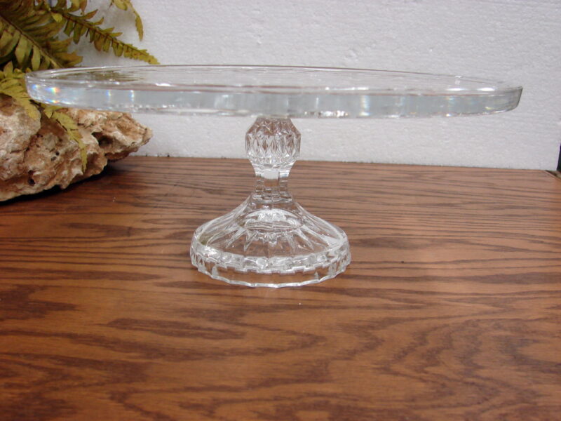 Vintage Heavy Crystal Pressed Glass Horseshoe Star Burst Pedestal Cake Stand, Moose-R-Us.Com Log Cabin Decor