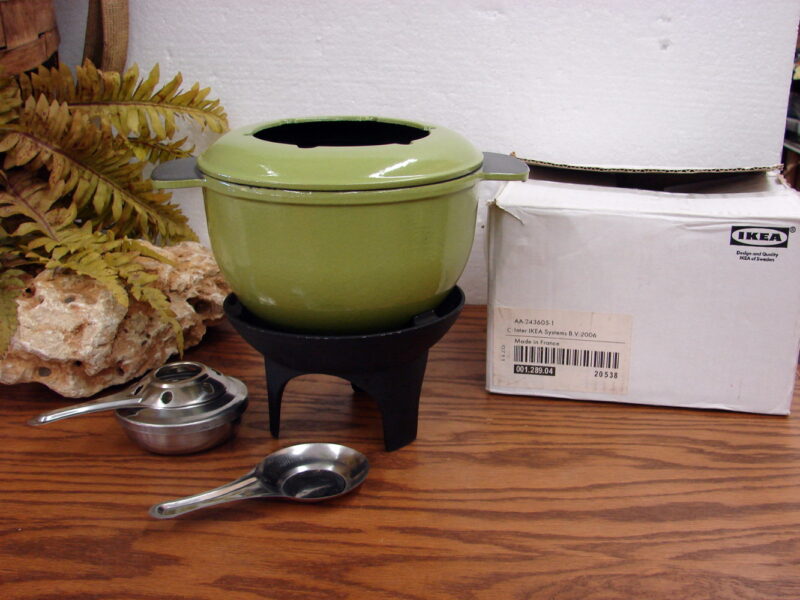 Ikea Cast Iron Fondue Pot Set New in Box Made in France Avocado Green, Moose-R-Us.Com Log Cabin Decor