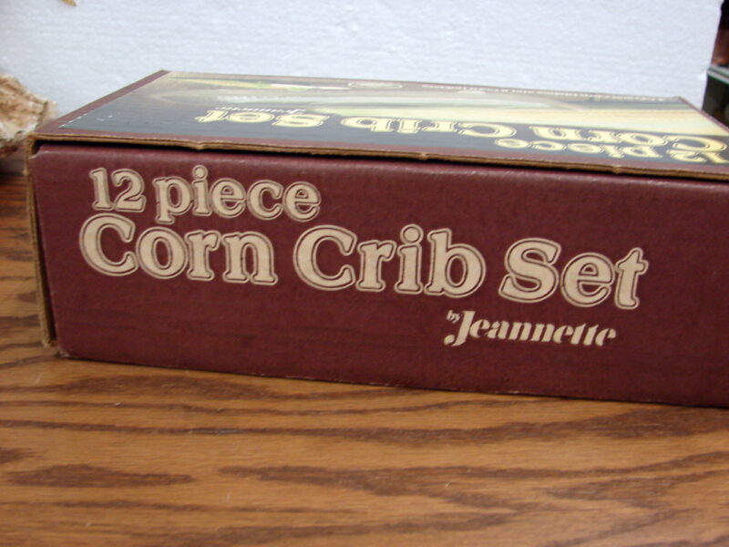 Vintage Jeanette Glass 12 Pc Corn Crib Set w/ Corn on the Cob Holders in Box, Moose-R-Us.Com Log Cabin Decor