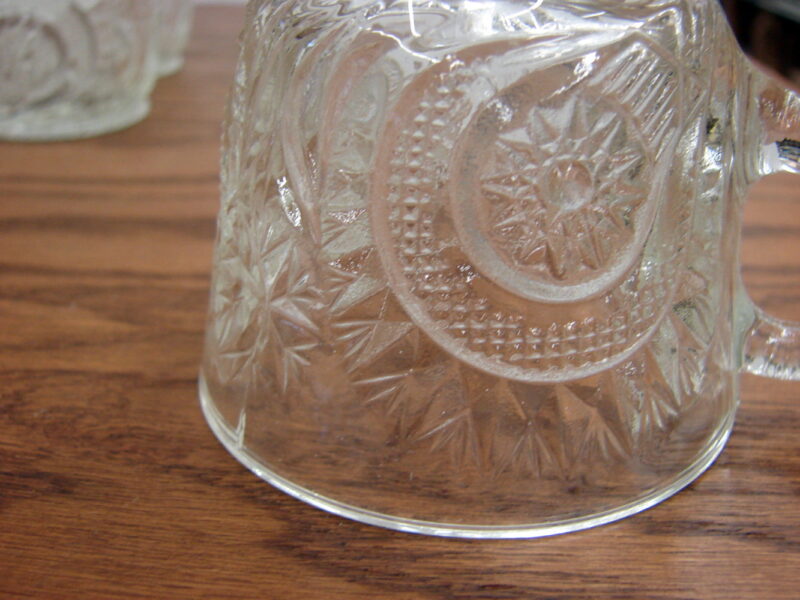 Set/12 Vintage LE Smith Glass Pinwheel Star Slewed Horseshoe Punch Bowl Cups Only, Moose-R-Us.Com Log Cabin Decor