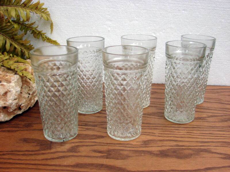 Vintage Anchor Hocking Cut Diamond Quilted Jelly Jar Clear Drinking Glasses Set/6, Moose-R-Us.Com Log Cabin Decor