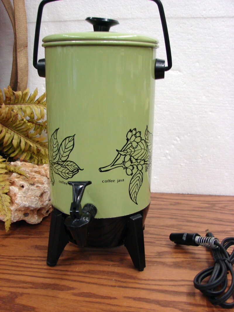 Vintage MIRRO-MATIC 22 Cup Automatic Electric Coffee Percolator Green Icons, Moose-R-Us.Com Log Cabin Decor