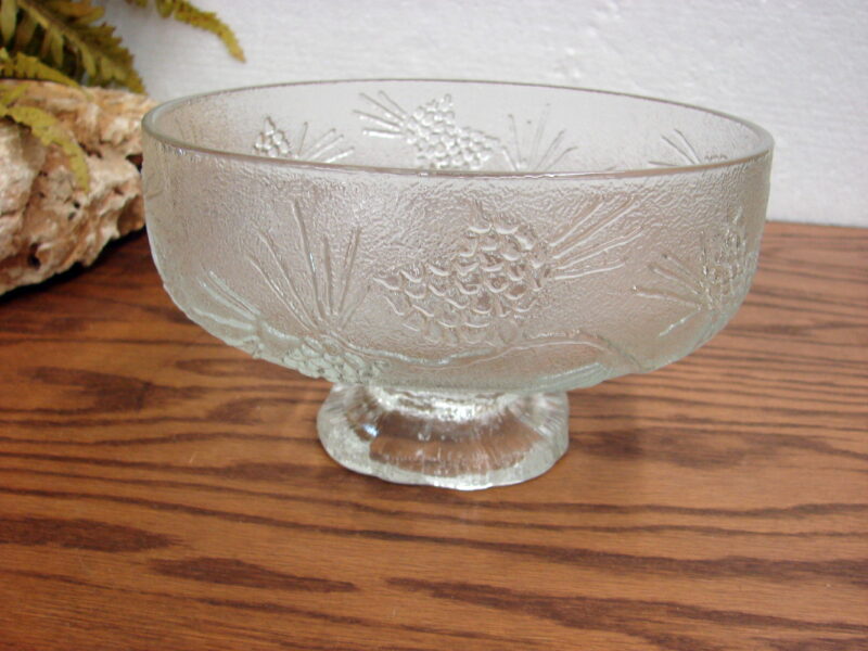 Vintage Indiana Glass Clear Tiara Ponderosa Pine Embossed Footed Serving Bowl, Moose-R-Us.Com Log Cabin Decor