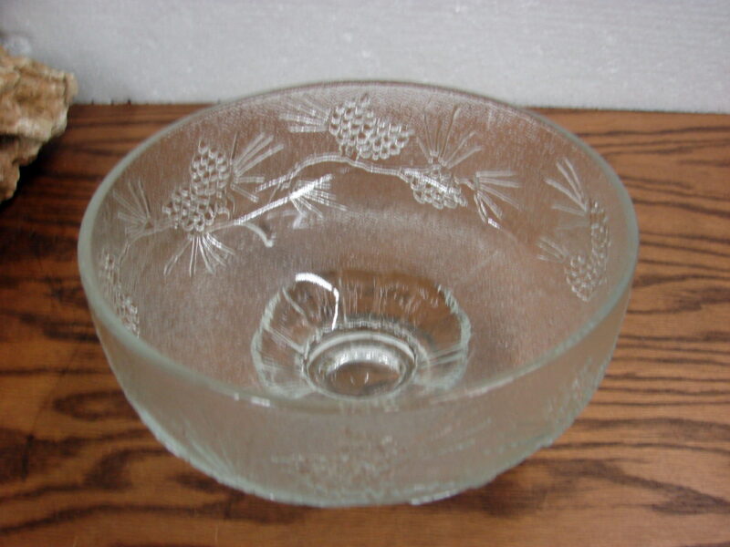 Vintage Indiana Glass Clear Tiara Ponderosa Pine Embossed Footed Serving Bowl, Moose-R-Us.Com Log Cabin Decor