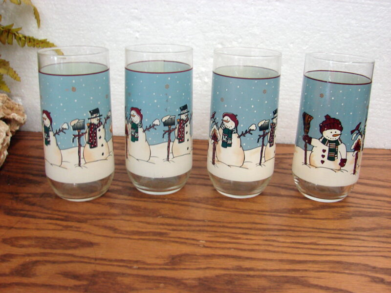 Set/4 Snowmen Serenade II 14 Oz Tumblers Glassware by MEIWA Winter Glasses, Moose-R-Us.Com Log Cabin Decor