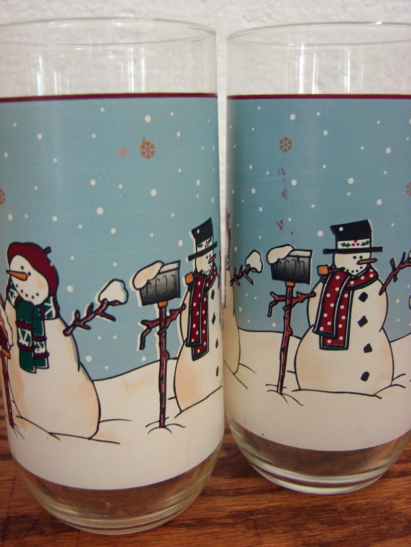 Set/4 Snowmen Serenade II 14 Oz Tumblers Glassware by MEIWA Winter Glasses, Moose-R-Us.Com Log Cabin Decor