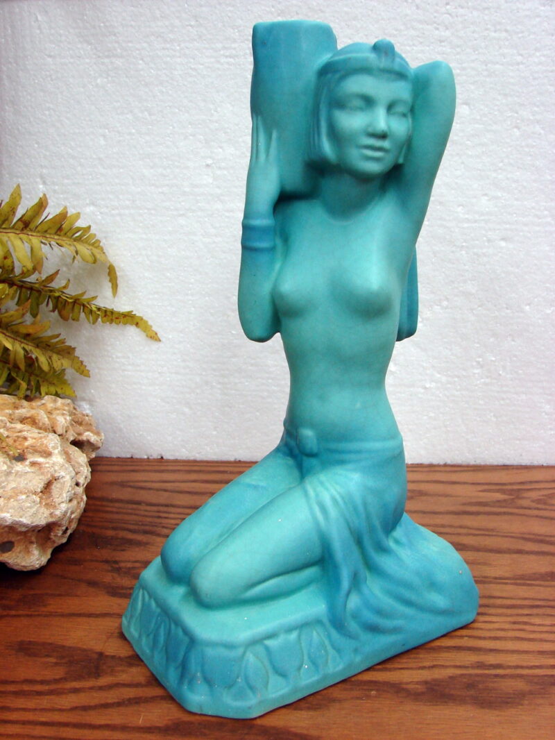 Antique Van Briggle Pottery Ming Blue Grecian Nude Kneeling Never a Lamp, Moose-R-Us.Com Log Cabin Decor