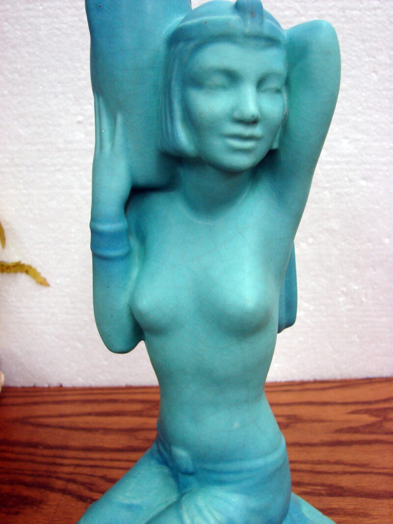 Antique Van Briggle Pottery Ming Blue Grecian Nude Kneeling Never a Lamp, Moose-R-Us.Com Log Cabin Decor