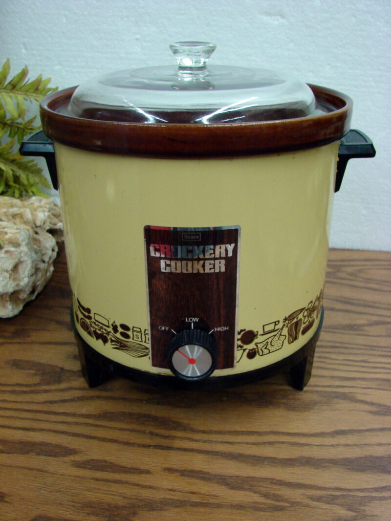 Vintage Sears Model 400 Crock Pot Crockery Cooker Yellow w/ Icons 4 QT, Moose-R-Us.Com Log Cabin Decor