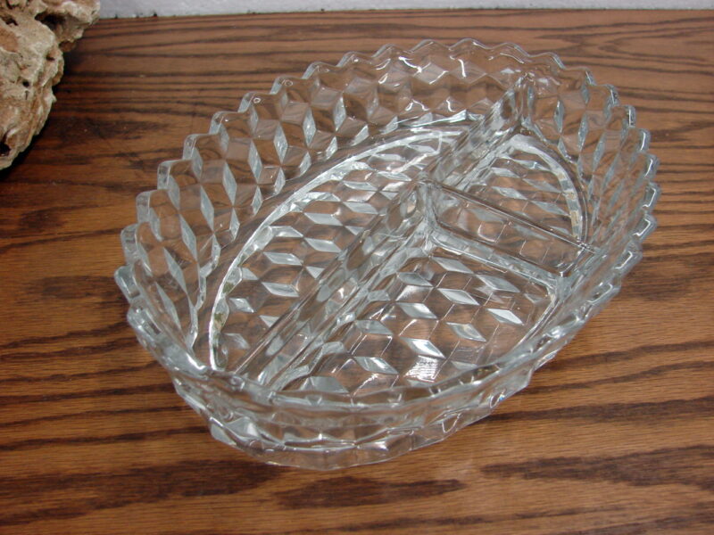 Cubist Fostoria American Clear Vintage Fostoria Glass 3 Part Relish Dish Divided Serving Tray, Moose-R-Us.Com Log Cabin Decor