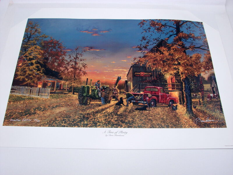 NOS Print Dave Barnhouse A Time of Plenty Old Pickup John Deere Tractor, Moose-R-Us.Com Log Cabin Decor